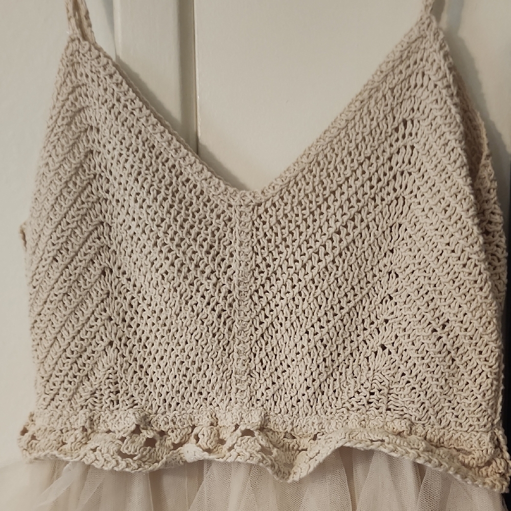 Lollita Cream Tulle Maxi Dress Crochet Bodice Boho Cottagecore Bridal Ethereal - Picture 12 of 15